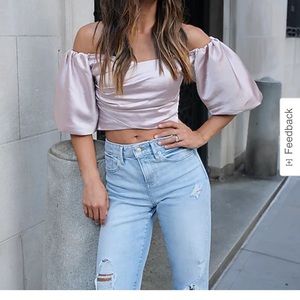 Express wrapped off the shoulder crop top